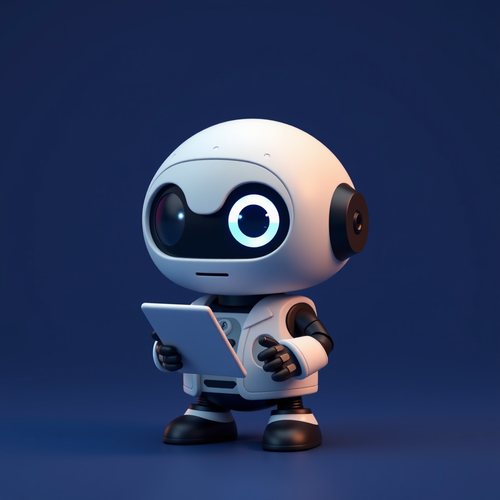 A small round robot lab assistant with one glowing eye holding a clipboard